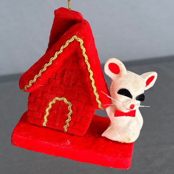 10 VTG 1950s Flocked Felt Christmas Ornaments Mice Cat Snowmen Santa MCM Kitschy - Picture 3 of 16